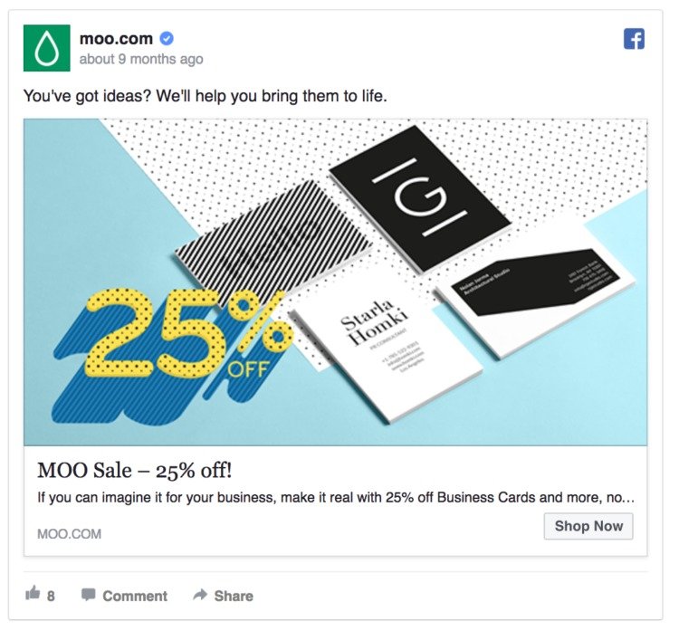 ตัวอย่างการโฆษณาสินค้าจาก MOO เพื่อเสนอโปรโมชั่นลดราคา 25 %