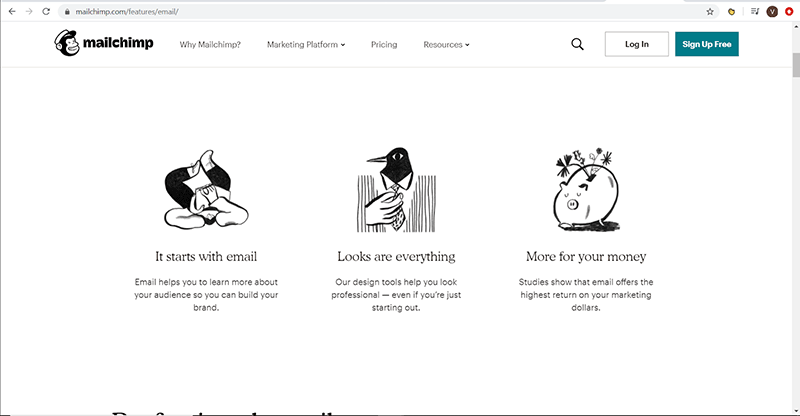 หน้าตาเว็บไซต์ของ MailChimp