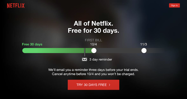 โปรโมชันจาก Netflix ทดลงใช้ฟรี 30 วัน