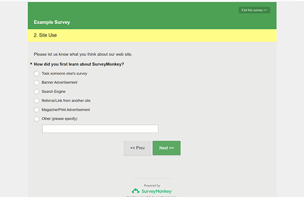 ตัวอย่างแบบสอบถามของ Surveymonkey