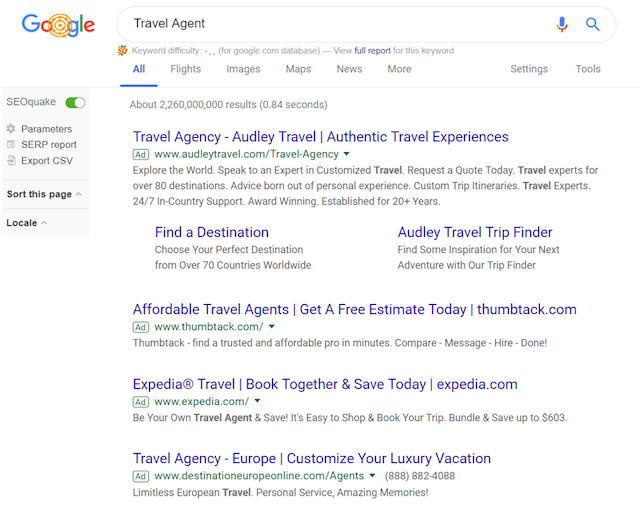 ตัวอย่างหน้าผลการค้นหาบนเว็บไซต์ ซึ่งใช้ Keyword คำว่า Travel Agent