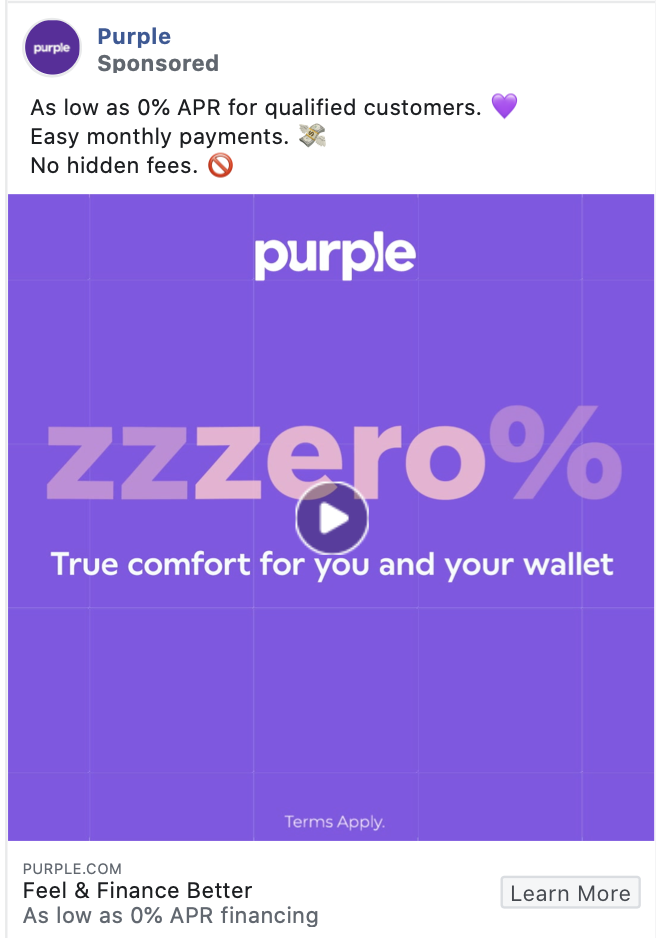 การนำเสนอความแตกต่างที่แบรนด์คู่แข่งไม่มี มานำเสนอแคมเปญ คือแบรนด์ Purple ที่โฆษณาสินเชื่อเพื่อให้ลูกค้ากู้ยืมเงิน โดยมีอัตราดอกเบี้ย 0% ต่อปี