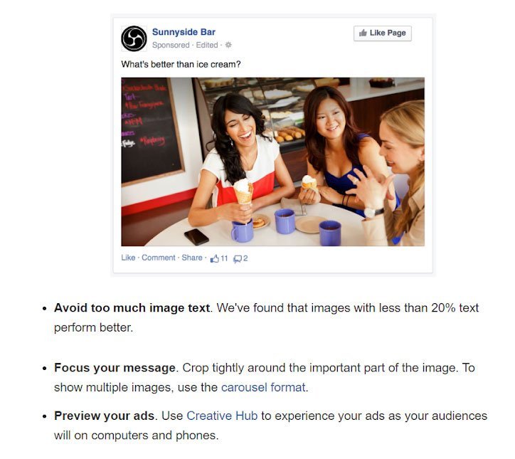  Facebook ยังคงแนะนำให้ใช้โฆษณาที่มีตัวอักษรไม่เกิน 20%