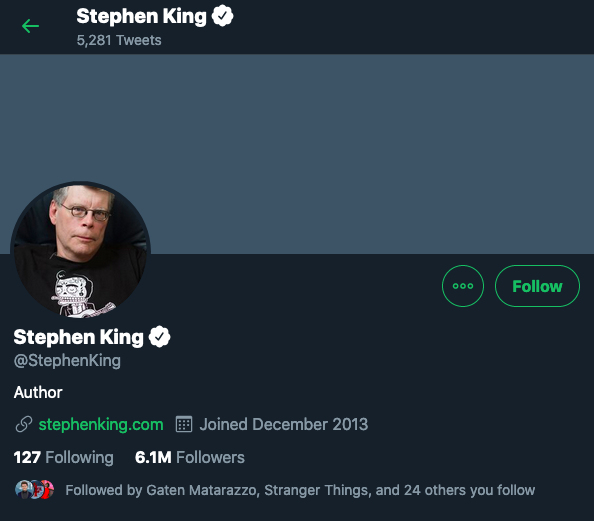 ตัวอย่าง KOL ที่มีผู้ติดตามทั่วโลก: Stephen King 