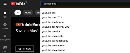 ตัวอย่าง การหาไอเดีย Keyword ผ่านช่องการค้นหาบน YouTube