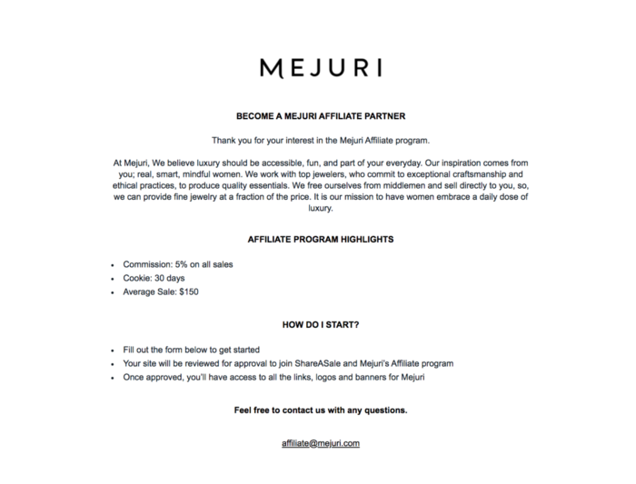 รายละเอียดข้อตกลงระหว่างแบรนด์ MEJURI กับ Influencer
