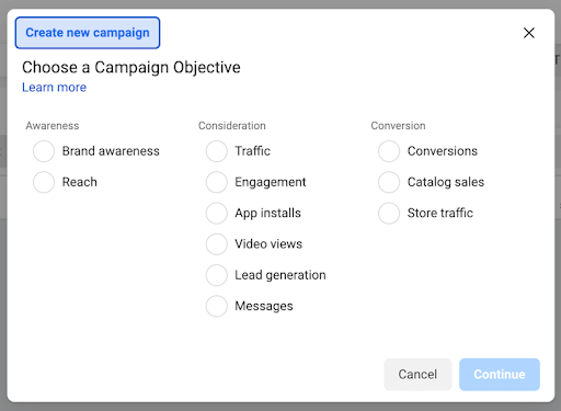 เลือก campaign objective ของ facebook ads